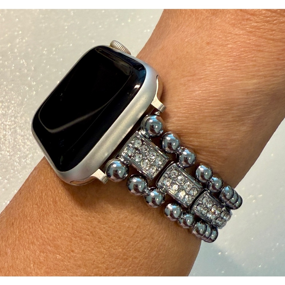 Apple Watch Band Silver Swarovski Crystals Stainless Steel 38mm-49mm Smartwatch